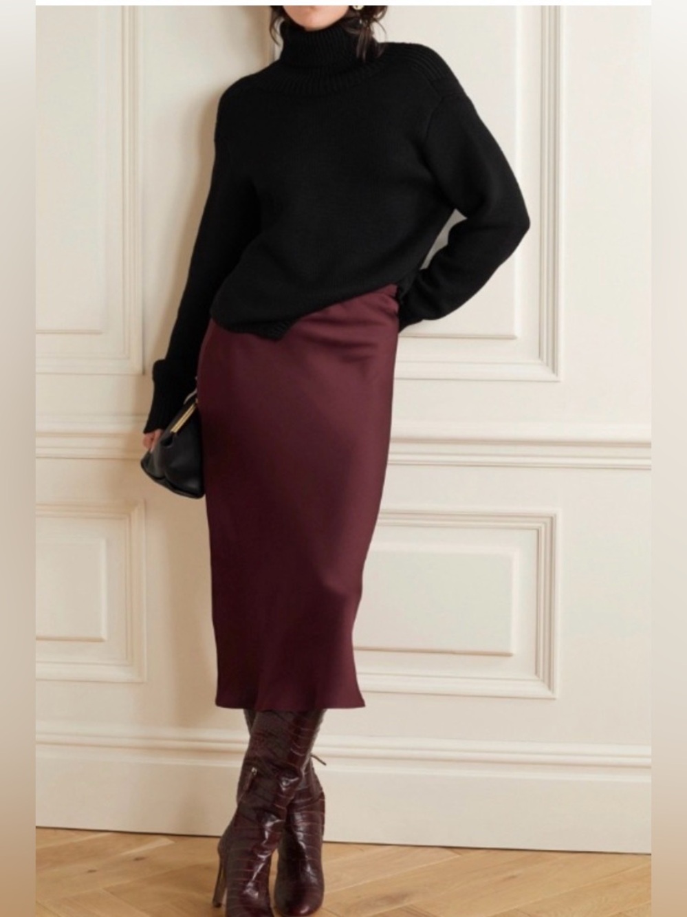 ANINE BING Bar Silk Skirt Bordeaux Burgundy 100% Silk Midi Size M